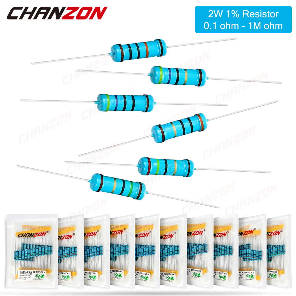 30Pcs 40 Values 2W 1% 1ohm - 1M ohm Metal Film Resistors 2Watt 2 W High Precision MF Fixed 1K 10K 100K 4R7 2K2 2.2K 4.7K 1Kohm