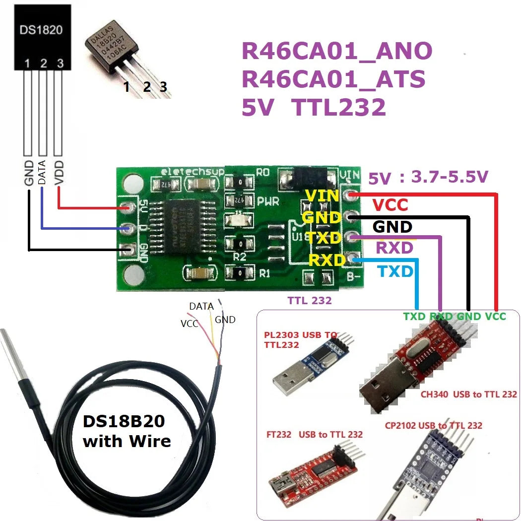DC 3.7-25V DS18B20 RS485 RS232 TTL Modbus Rtu Temperature Sensor Remote acquisition monitor Digital Thermometer Module