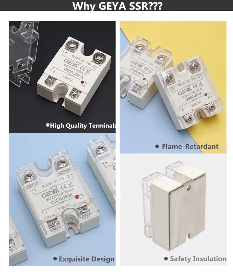 Big Sale GEYA Single Phase Solid State Relay SSR 40DA/60DA/80DA/100DA DC control AC with Pastic Cover 100A SSR DA