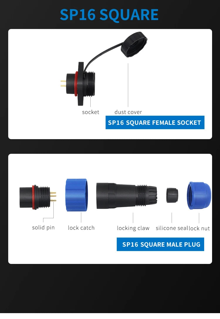 Waterproof Connector SP16-2/3/4/5/6/7/8/9 Pin Plastic Aviation Socket Plug Wire Terminal Block Welding Type