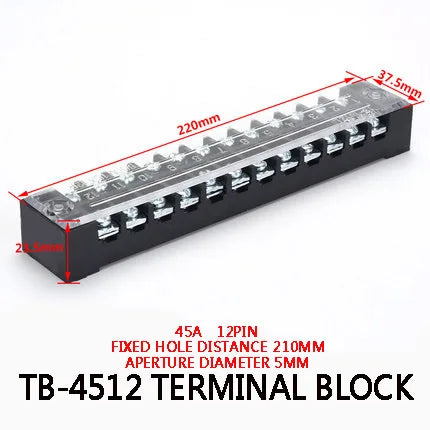 1Pcs Dual Row Barrier Screw Terminal Block Strip Wire Connector  600V 45A 3/4/6/10/12 Positions Optional