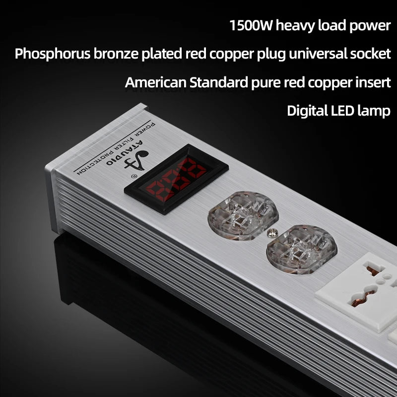 ATAUDIO HIFI Audio Power Filter Noise AC Power Filter Power 1500W 110V-250V  Purifier Surge Protection with EU Universal Outlets