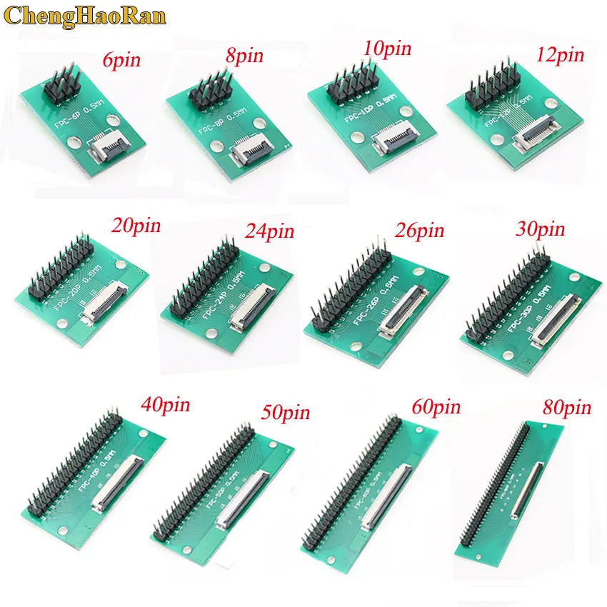 1pcs 4P-- 50P 0.5mm Pitch Connector SMT Adapter to 2.54mm 1.00 Inch Hole FPC FFC Cable Welded Board + Double Row Straight Pin