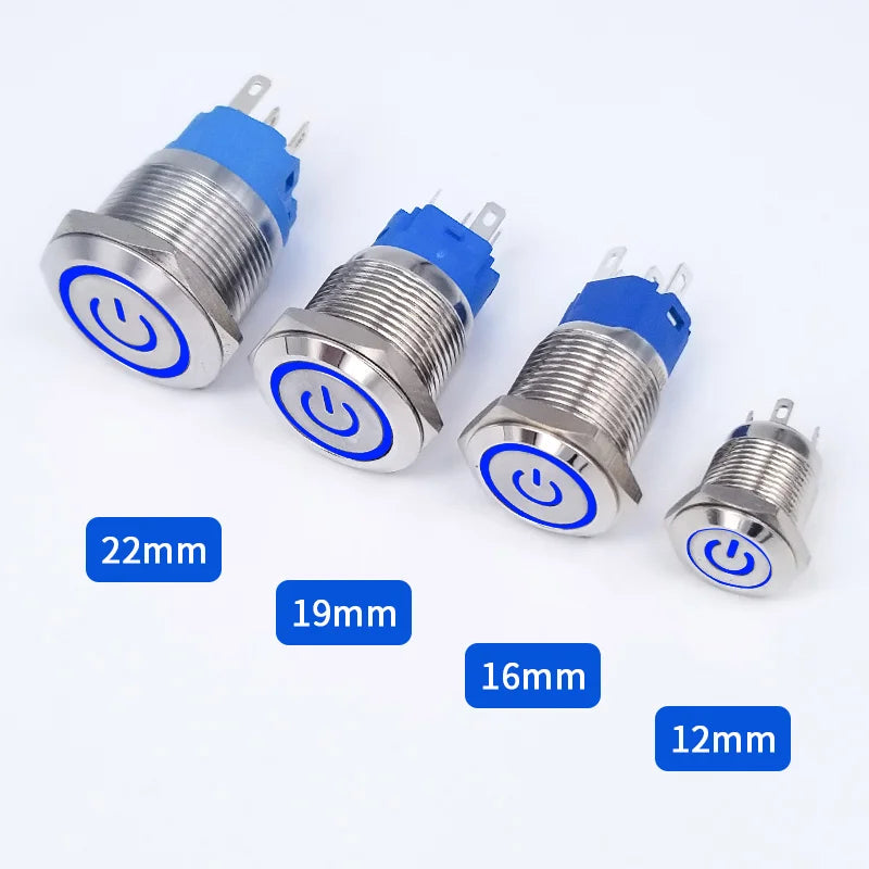 12/16/19/22mm Metal Push Button Switch Momentary Latching Fixed Electric On Off Power Start Stop LED Light 3V 6V 12V 24V 220V