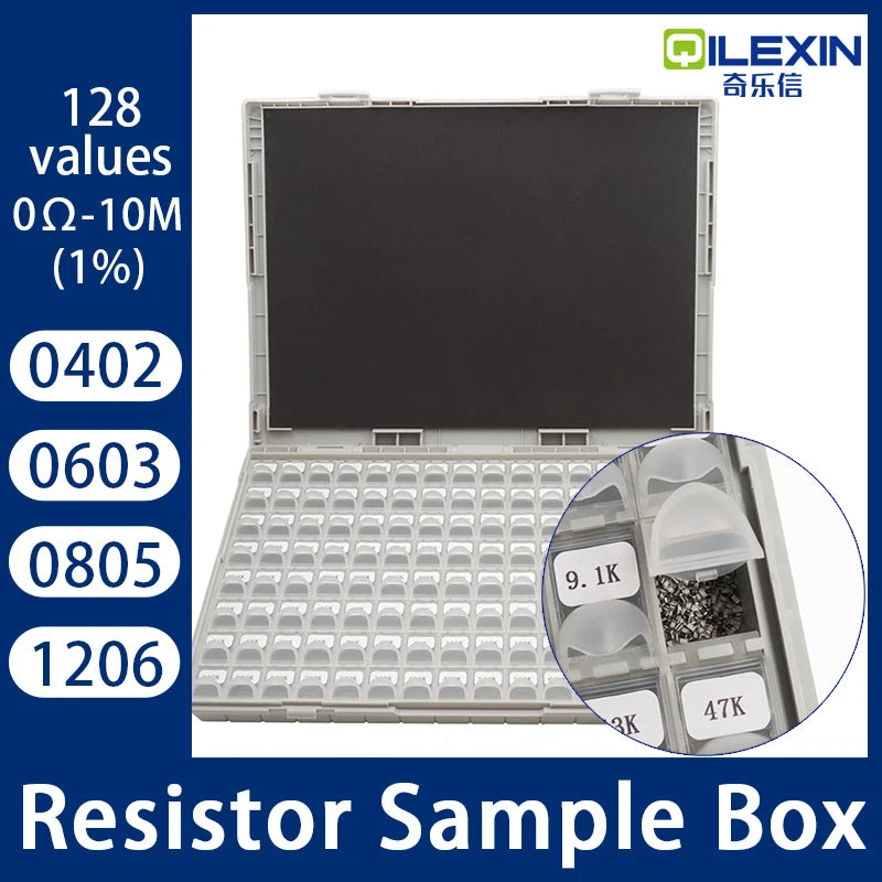 SMD Resistor Box 1% 0402 0603 0805 1206 Resistor Assortment Kit component 128 Values 0R-1M sample boxes