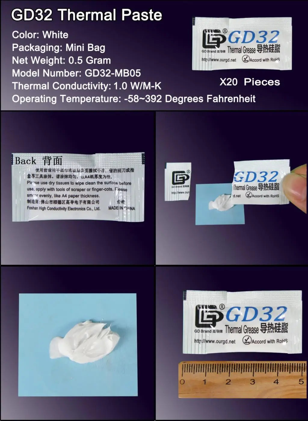 100 Pieces 0.5g Mini Bag Packaging GD Brand Series GD900 Thermal Grease Paste CPU Heat Sink Compound MB05