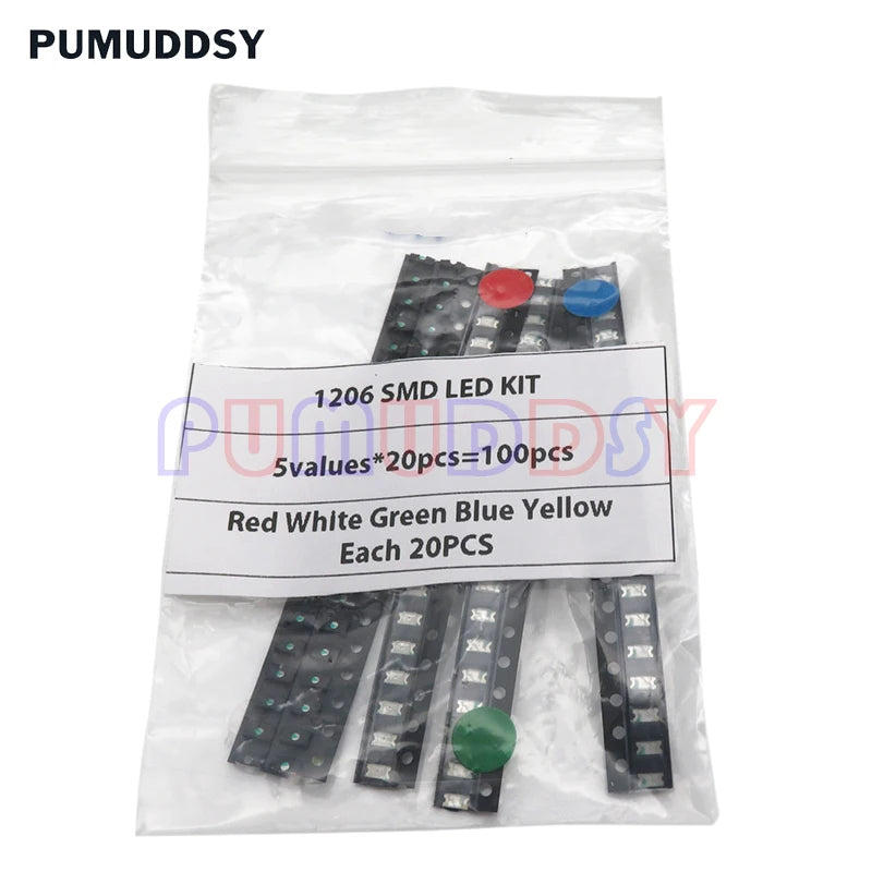 100PCS=5 Colors X 20PCS 5050 5703 1210 1206 0805 0603 LED Diode Assortment SMD LED Diode Kit Green/ RED / White / Blue / Yellow