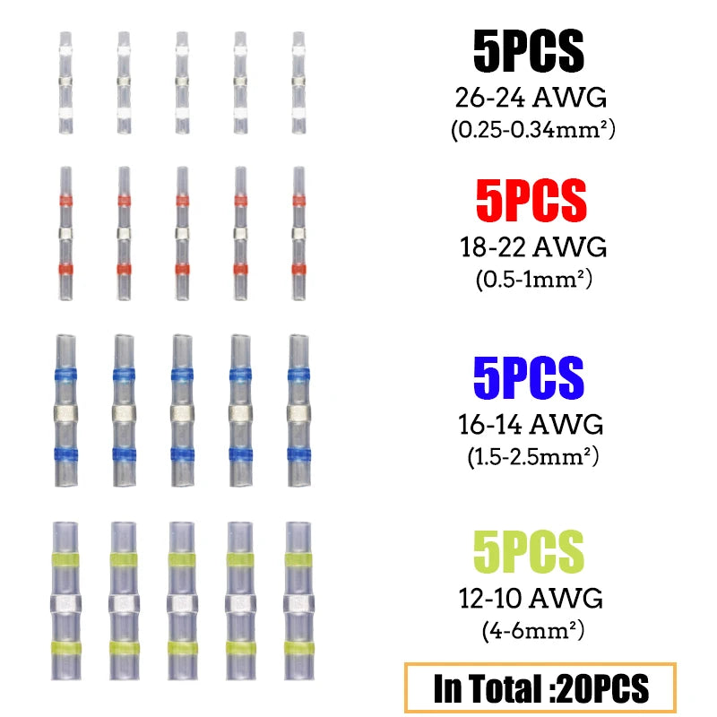 Heat Shrinkable Wire Connectors 50PCS SST21 Waterproof Sleeve AWG22-18 Butt Electrical Splice Tinned Solder Seal Terminal