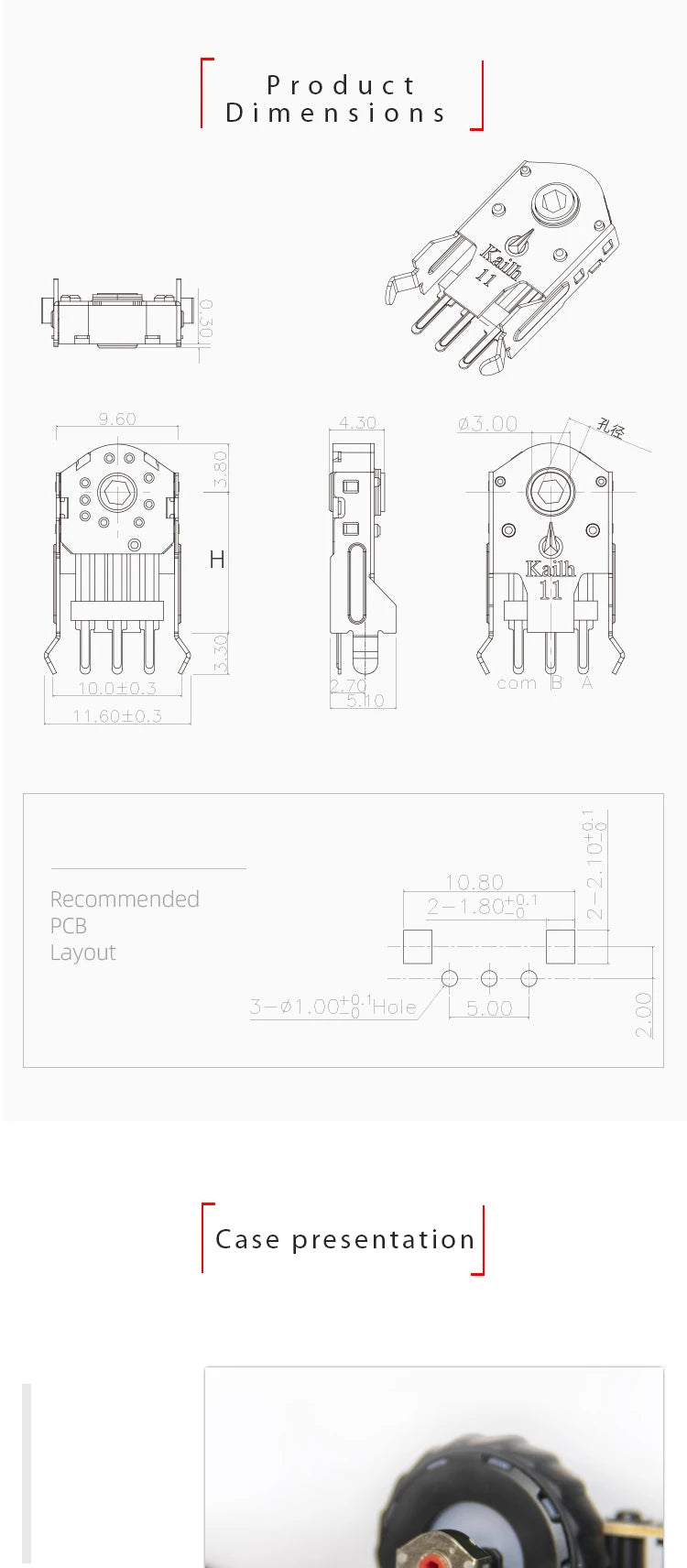 Kailh 5/7/8/9/10/11mm Rotary Mouse Scroll Wheel Encoder 1.74 mm hole 20-40g force for PC Mouse alps encoder