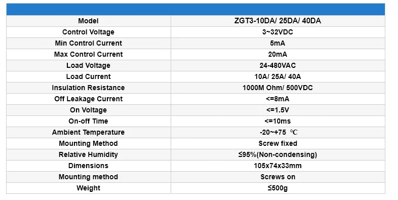 CG 3 Phase 10A 25A 40A DA 60A 80A 100A 150 200A Three Phase SSR 3-32V DC Control 24-480V AC Solid State Relay SSR AC Three DC-AC