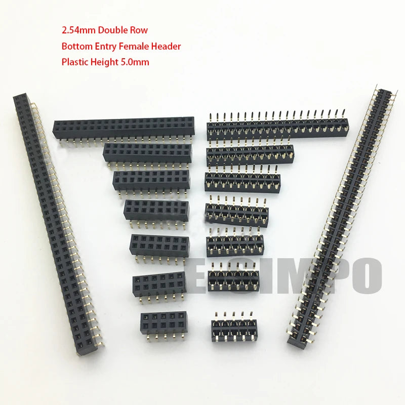 10pcs 2.54mm Bottom Entry Type Straight 2X5/6/7/8/10/11/12/20/40P PH5.0mm Double Row Gold-plated PCB Female Pin Header Connector