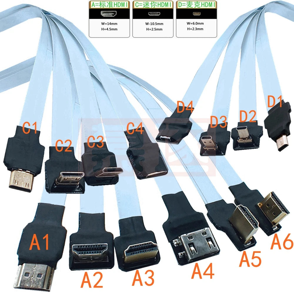 FPV Micro Mini HDTV-Male 90 Degree Connector FPC Flexible Flat HD Ribbon Cable FFC Pitch 20pin For Drone Gopro DSLR Gimbal Kit