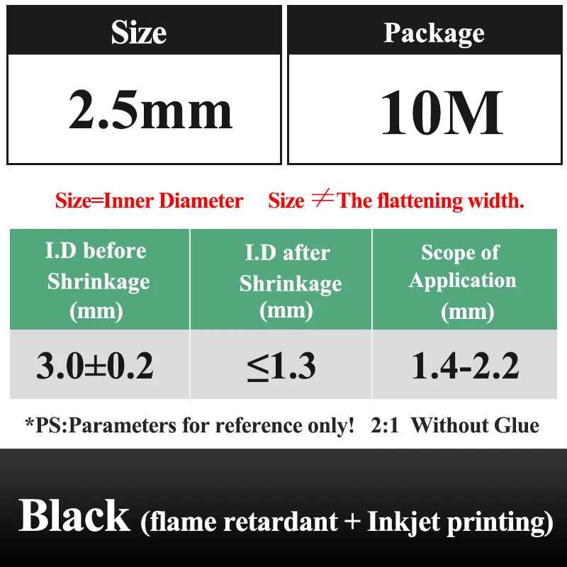 10 METER/LOT BLACK 1/2/3/4/5/6/8/10/10/12/14/16/18/20mm Heat Shrink Tubing Flame Retardant Tube Kit Insulation Tubing Wire Cable