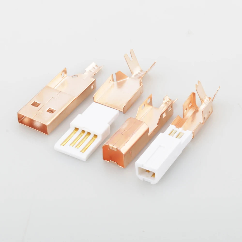 Hi-End Rose Gold Plated USB Connector USB A+USB B Type A-B Plug For DIY USB Cable Taiwan Made