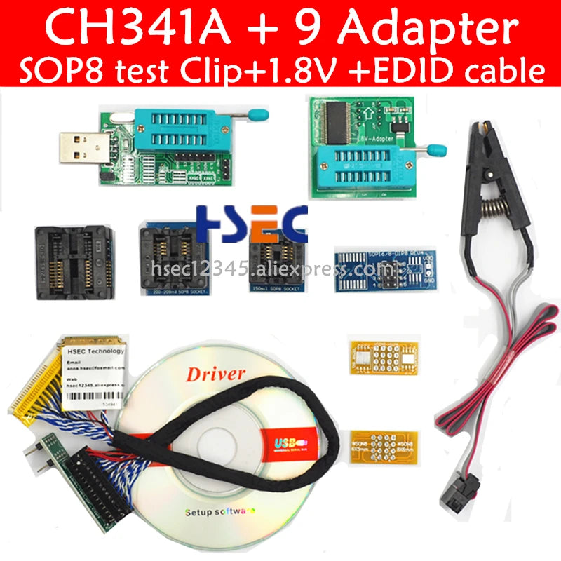 New ch341a bios usb programmer sop8 test clip soic8 sop16 1.8V adapter w25q64 mx25l6405 mx25l6405d 24 25 usb eeprom programmer