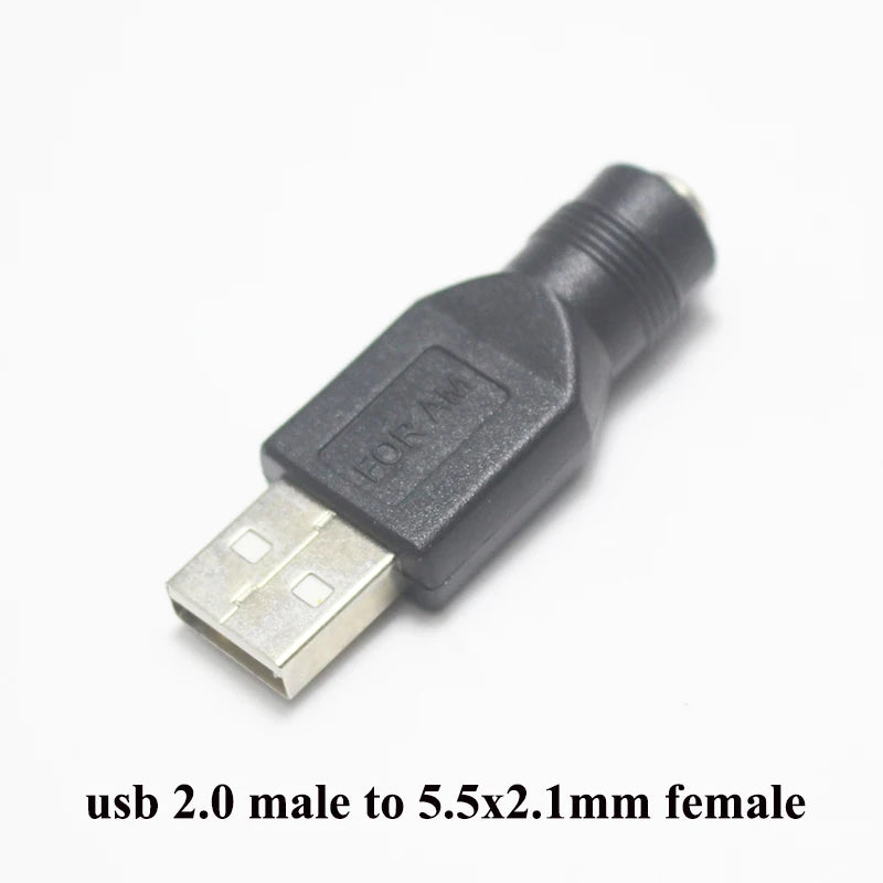 1pcs Commonly Used USB Set 5.5*2.1/5.5x2.1mm Female Jack to USB 2.0 Male Plug DC Power Male to Female Connector Adapter