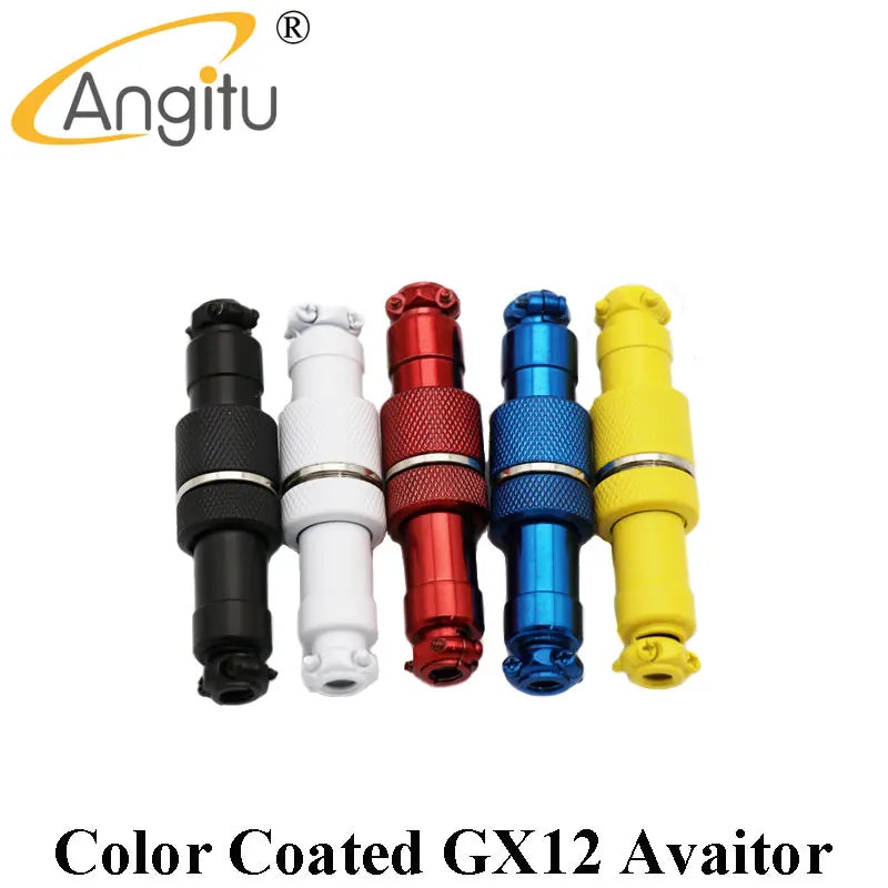 Angitu Electroplated GX12 Aviator GX 12 Connector Plug Butting Docking 4 core Male&Female Red Blue Black White Yellow