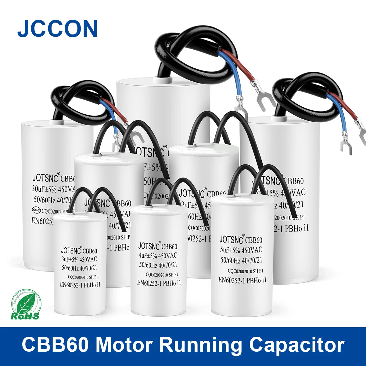 2Pcs CBB60 Motor Running Capacitor 450V Series AC Water Pump Startup Capacitors Start Motor Run 450VAC 3uF-80uF