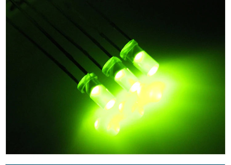 1000PCS 3mm High Flat Top Color Long Feet Red Green Blue Yellow Direct Plug Light-emitting Diode DIP LED