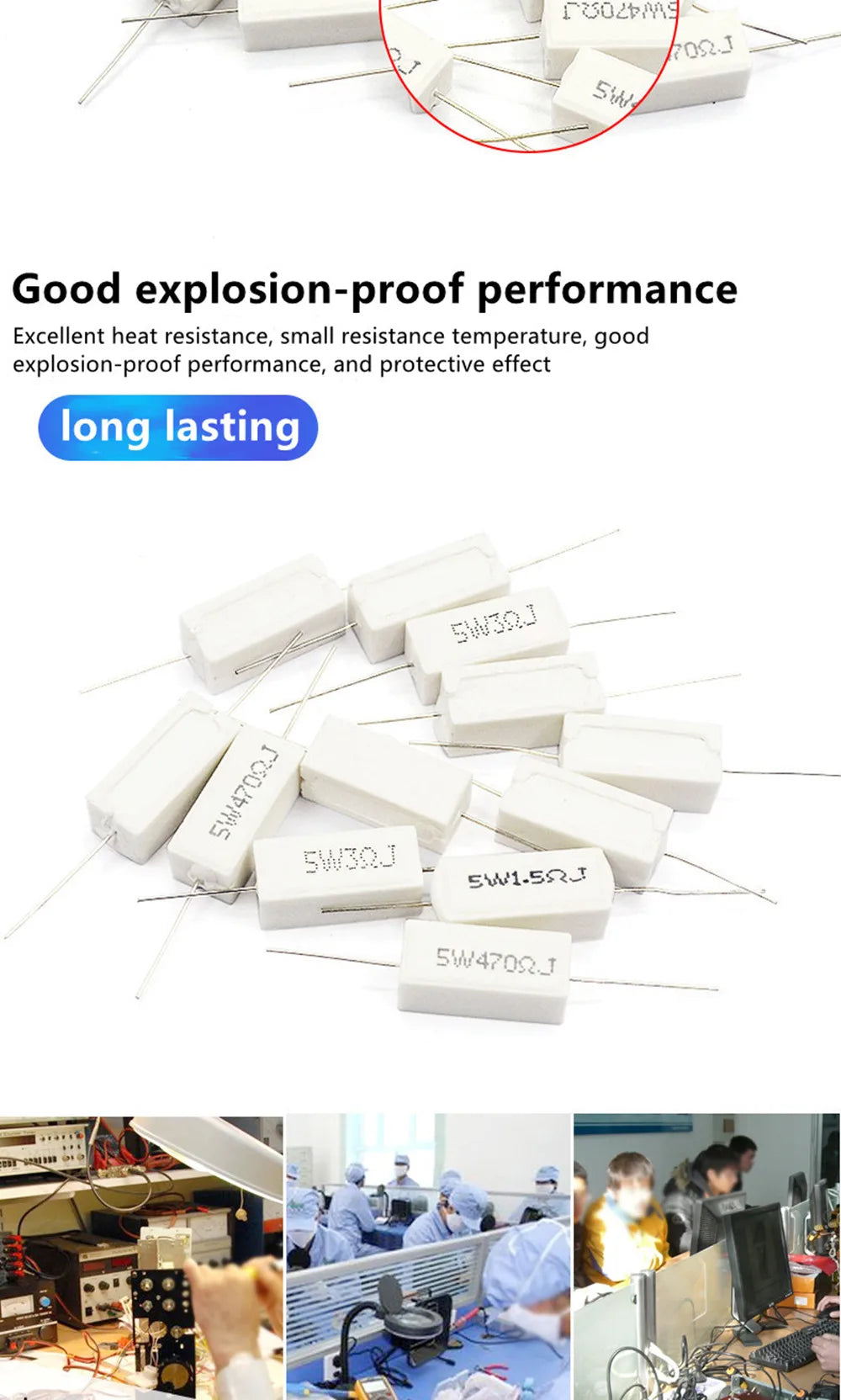 10Pcs 5W Ceramic Cement Resistor 5% In A Pack 0.1R 0.22 0.33 0.5 Ohm 6.8K 0.25R 0.5R 3R 27R 12R 100R Non-inductive Resistors
