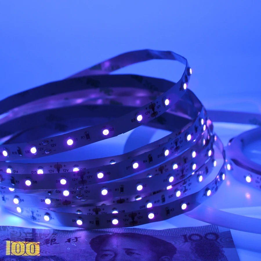 UV LED Strip Light 12V 24v Ultraviolet 60/120/240LEDS/M LED Diode Ribbon LAMP SMD 3528 Purple Flexible Tape for DJ Fluorescence