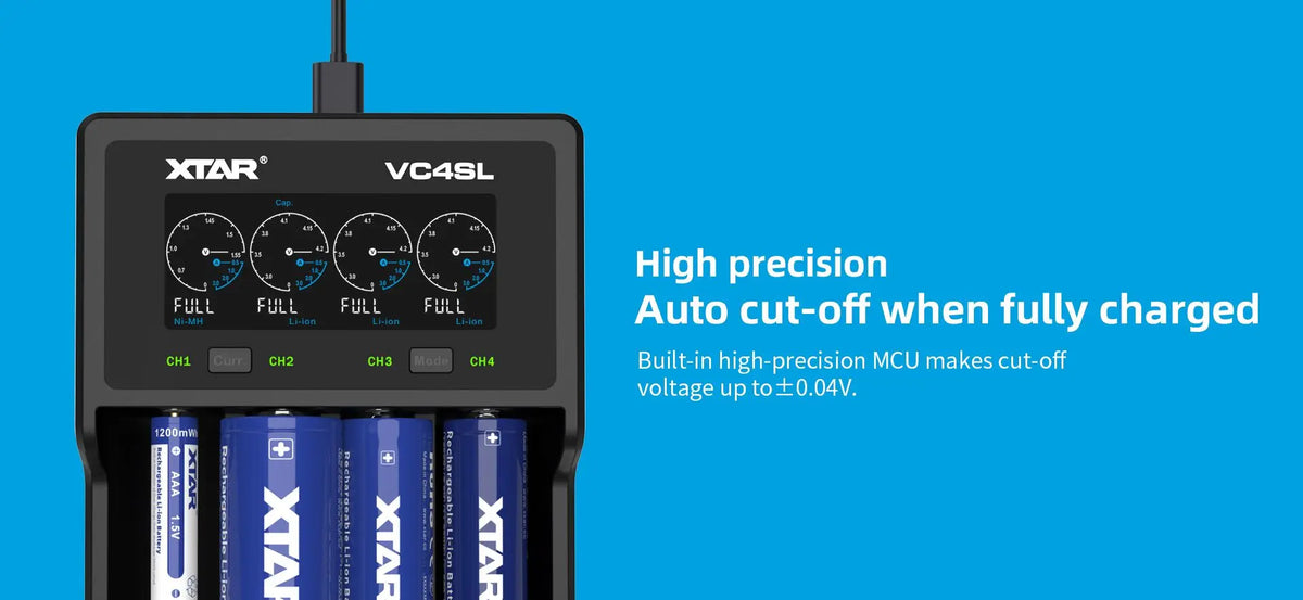 XTAR VC4SL 18650 Battery Charger USB C QC3.0 Fast Charge 1.2V Ni-MH AAA AA Batteries Rechargeable Li ion 21700 Battery Charger