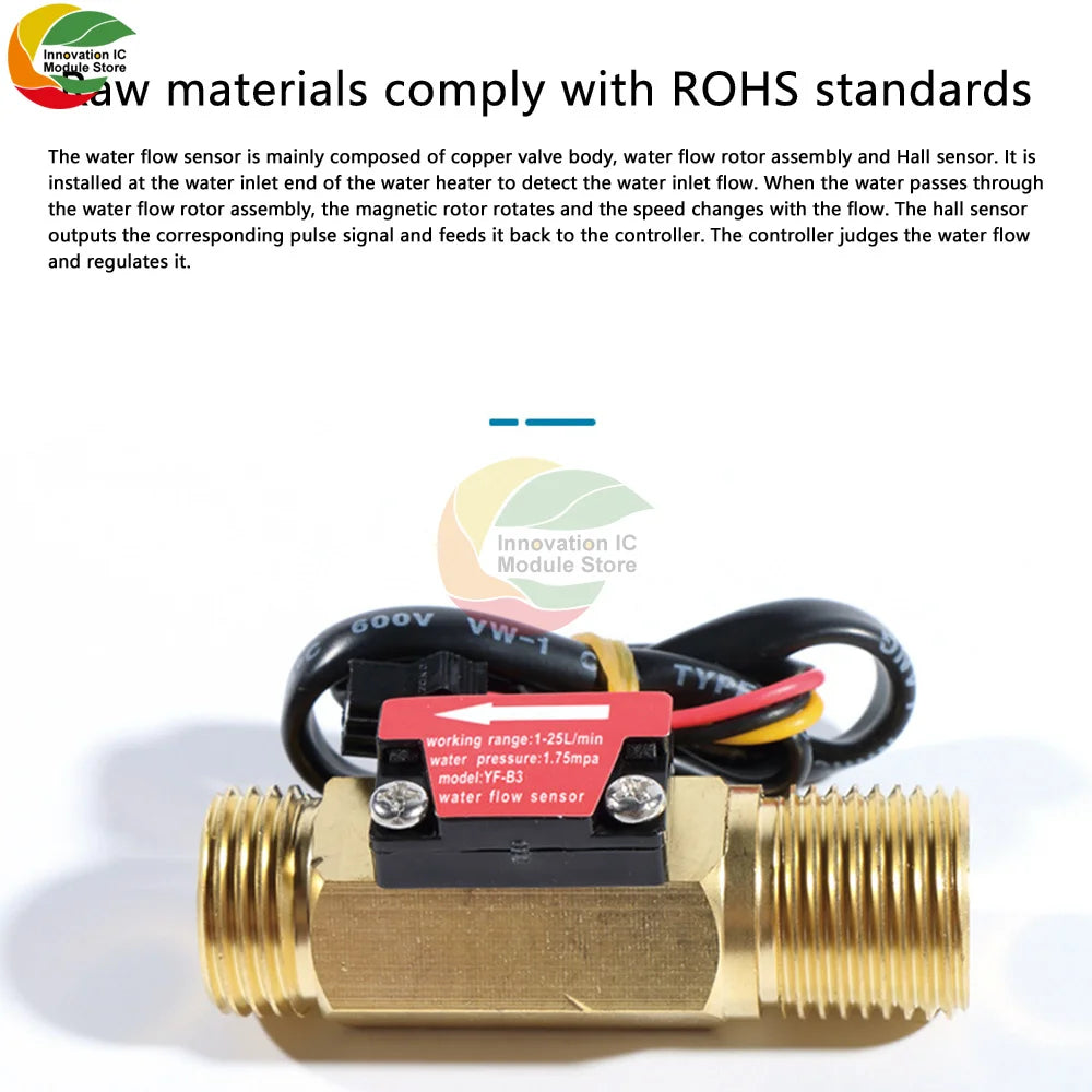 Brass Flow Sensor G1/2"DN15 Thread Hall Sensor YF-B1/B2/B3/B7 Switch Water Flow Sensor Flow Meter Hall Turbine Flow 1~25L/min