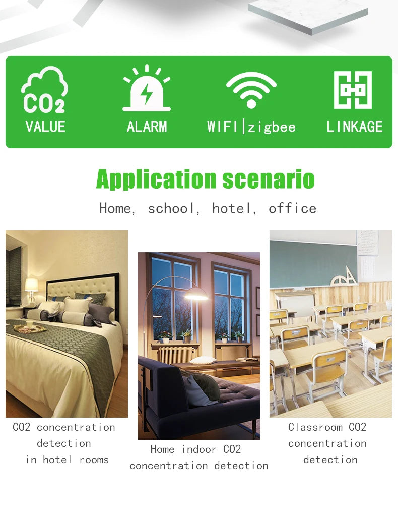 Tuya CO2 Carbon Dioxide Sensor CO2 Detector NDIR High-Precision Measurement Exceeds Standard Alarm Smart Home Linkage Tuya Senso