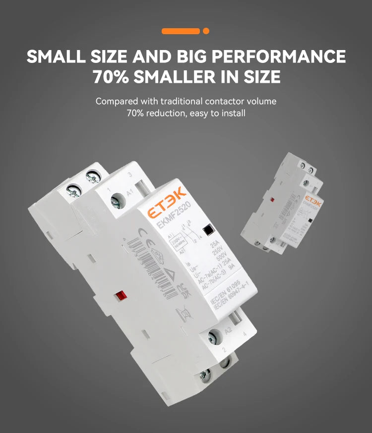 ETEK Household Modular  AC Contactor 220v Single Phase 2p 2no 2nc 1no 1nc 25A 20A 16A For Automation EKMF