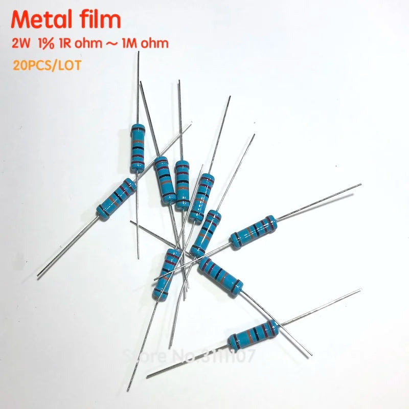 20PCS/LOT 2W Metal film resistor 1R ~ 1M 1% 100R 220R 330R 1K 2.2K 3.3K 4.7K 6.8K 10K 20K 47K 100 220 470 680 2K2 3K3 4K7 ohm
