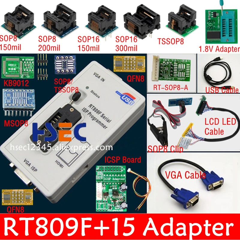 Original Newest RT809F ISP Programmer clip + 5 adapter socket for bios rt809 ICSP usb programmer universal nand tsop48