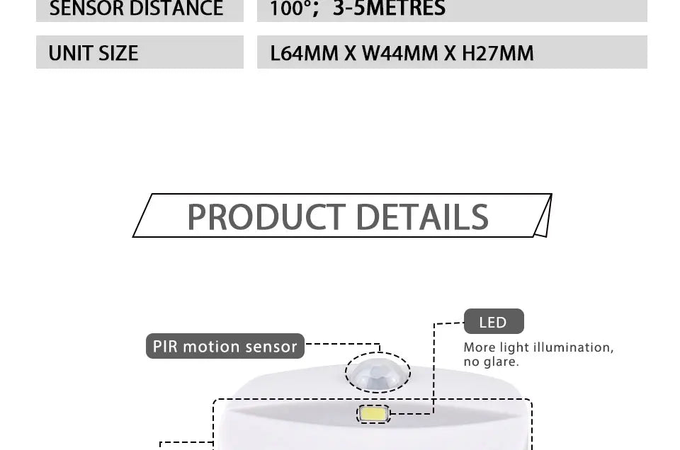 Auto ON/OFF LED Smart Night Lamp Under Cabinet Light PIR Motion Sensor Kitchen Bedroom Light for Night Cupboard Closet Stairs