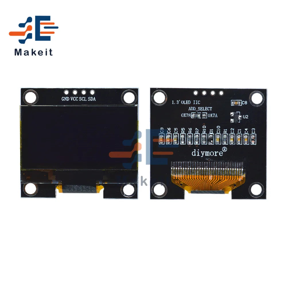 1.3 Inch 1.3" OLED LCD Display White/Blue Screen Module 4PIN IIC I2C Serial 128x64 SSH1106 12864 LCD Screen Board for Arduino