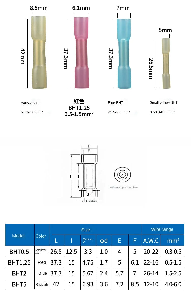 20/50pcs Wire Connection Pipe Terminal Heat Shrink Butt Crimp Terminals Waterproof Insulated Seal Wire Connectors Heat Shrinkab