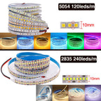 DC12V LED Strip 5050 5054 2835 120 240LEDs/M High Bright White Red Blue Pink Yellow RGB Flexible Ribbon Tape Light Lamp 5m