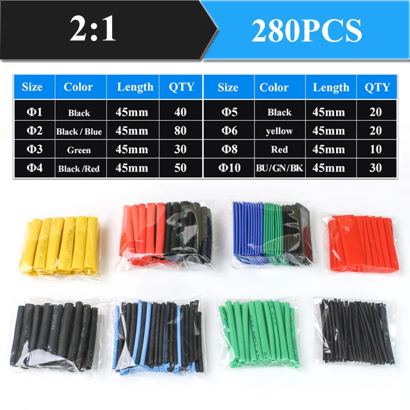 2：1 Thermoresistant Tube Heat Shrink Wrapping Kit Assorted Wire Cable Sulation Sleeving 3:1  Heat Shrink Tubing