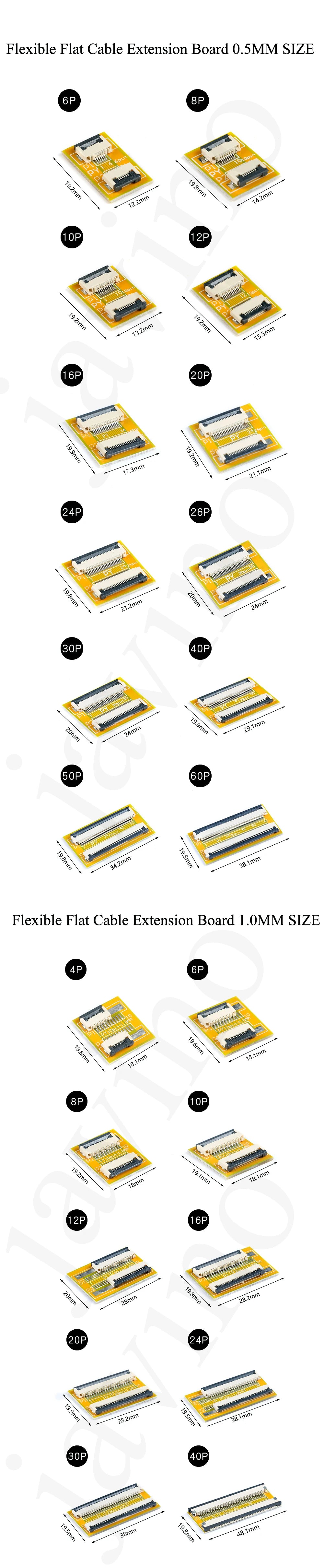2PCS FPC FFC Flexible Flat Cable Extension Board 0.5MM/1.0MM Pitch 6 8 10 12 14 20 30 40 50 PIN Connector