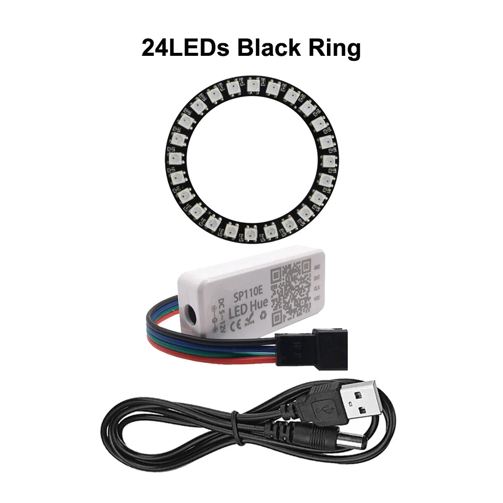 WS2812B 8/16/24/35/45LEDs Pixel Ring SP110E Controller USB Kit RGB Ring Individul AddressabIe WS2812 IC BuiIt-in Lights DC5V