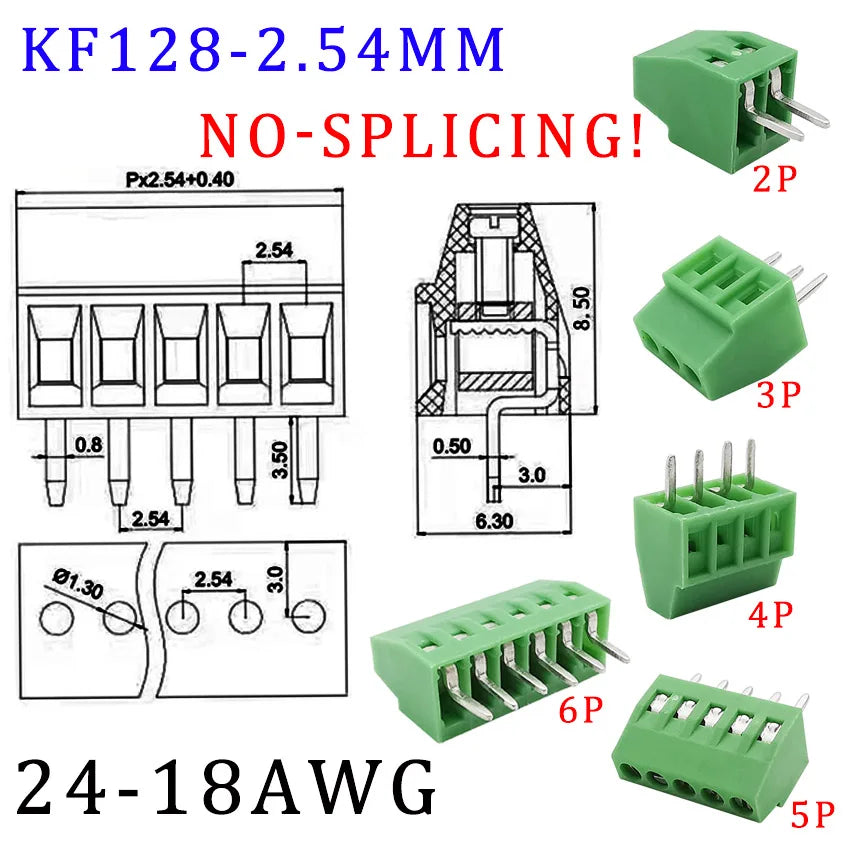 10Pcs KF128 2Pin 3Pin Screw Type PCB Terminal Block Wire Connector 2.54mm/3.5/3.96/5.0/5.08/7.5mm Straight Pin Splice Terminals
