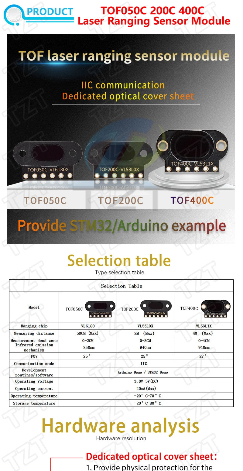 VL6180/VL53L0X/VL53L1X Time of Flight (ToF) Laser Ranging Sensor Module TOF050C TOF200C TOF400C 50CM/2M/4M IIC For Arduino STM32