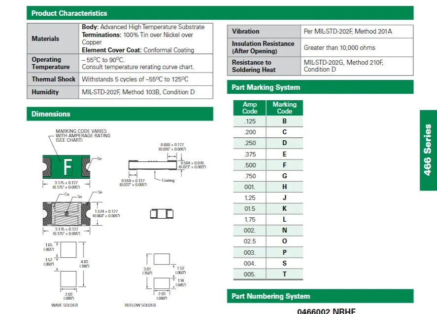 100PCS LF Surface Mount Fuse 0466.500 SMD Very Fast Acting 1206 63V 0.25A 0.375A 0.5A 0.75A 1A 1.25A 1.5A 2A 2.5A 3A 3.5A 4A 5A