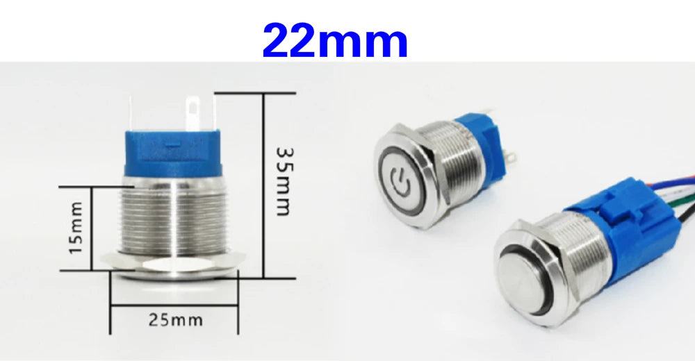 Button Switch 12/16/19/22mm Momentary Latching Fixed Push On Off Power Start Stop Electric LED Light 3V 6V 12V 24V 220V