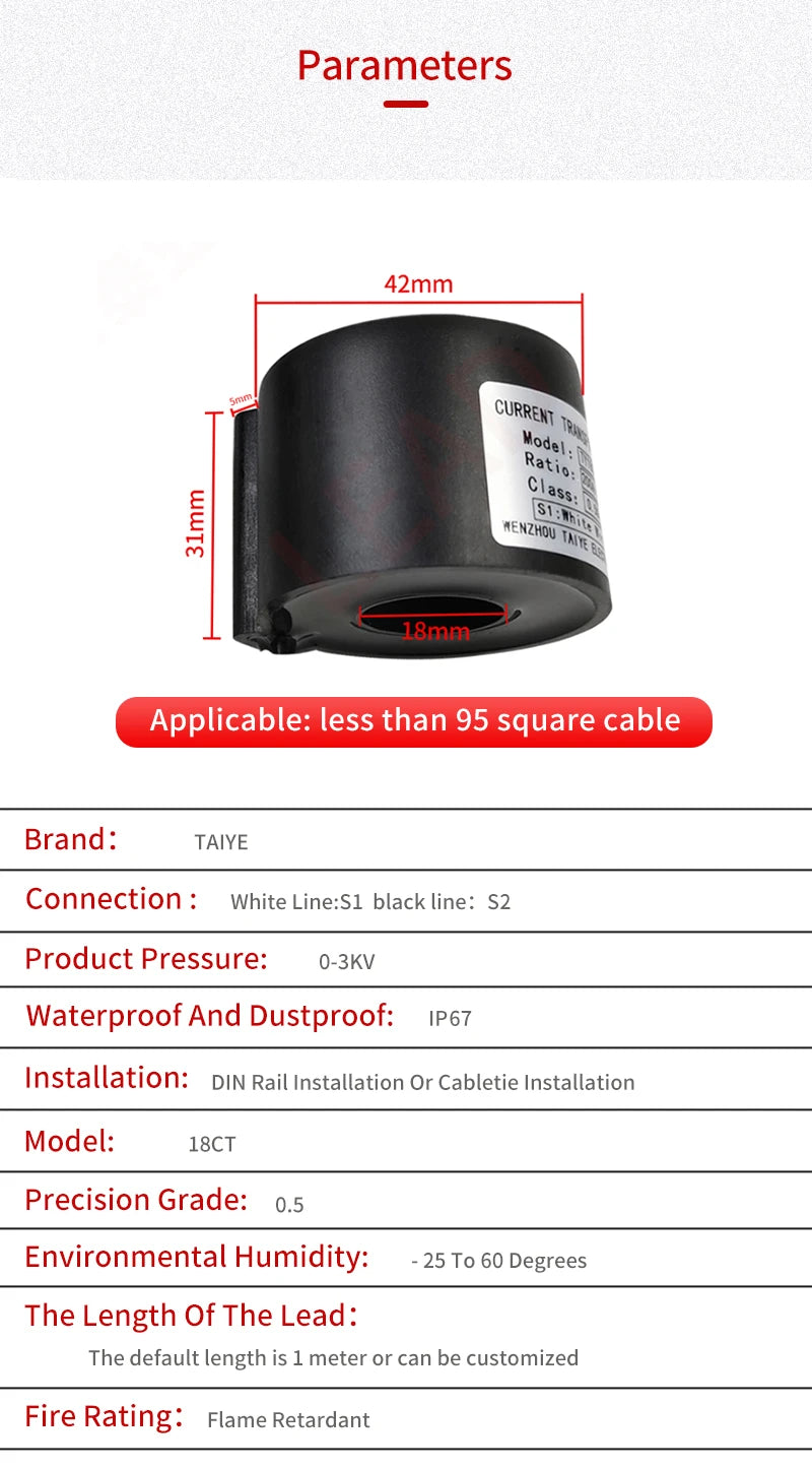3pcs Clamp Current Sensor Transformer Core KCT 50A 75A 100A 150A 200A Din Rail CT Sensor Mini AC Waterproof Current Transformer