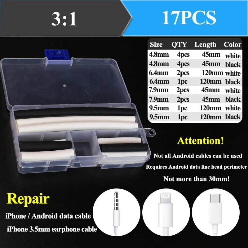 2：1 Thermoresistant Tube Heat Shrink Wrapping Kit Assorted Wire Cable Sulation Sleeving 3:1  Heat Shrink Tubing