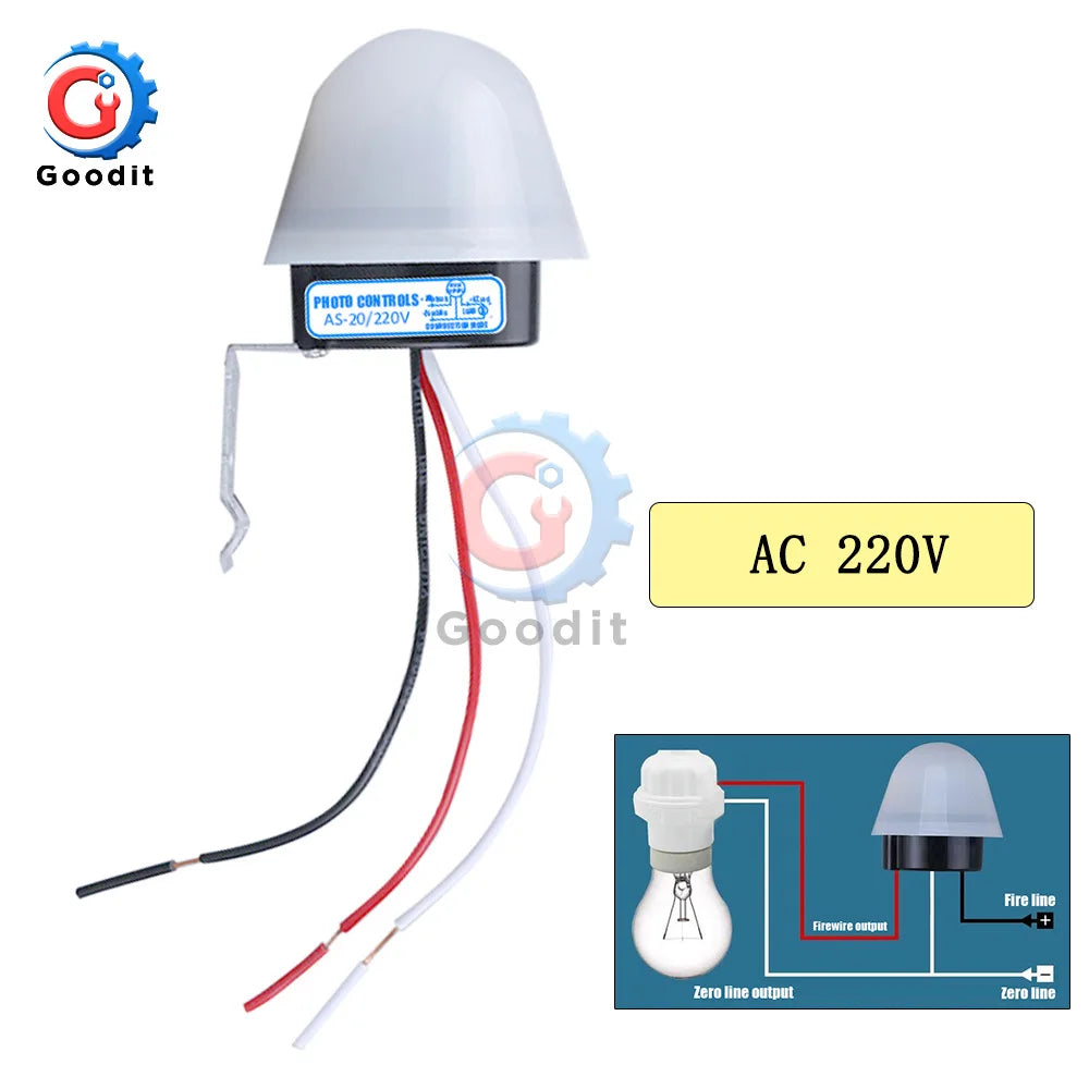 Waterproof Sensitive Auto Photo Switch AS-20 DC 12V AC 110V 220V 10A On/Off Photocell Street Light Switch Sensor Switch Tools