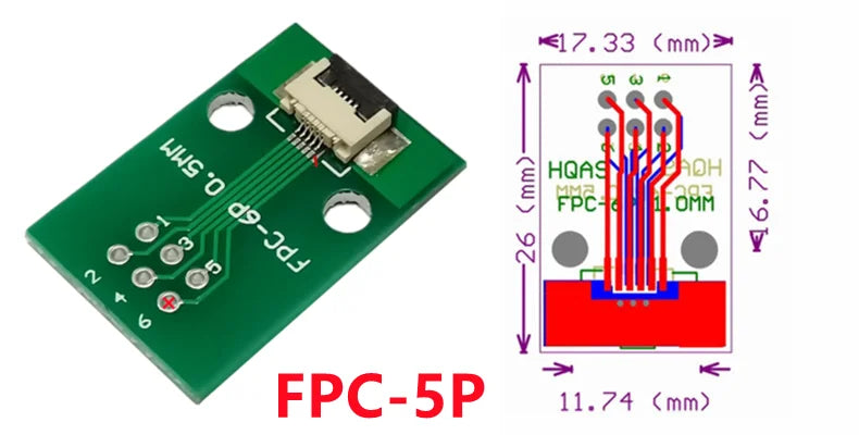 5PCS FFC/FPC Adapter Board 0.5MM-5P to 2.54MM Welded 0.5MM-5P Flip-top Connector