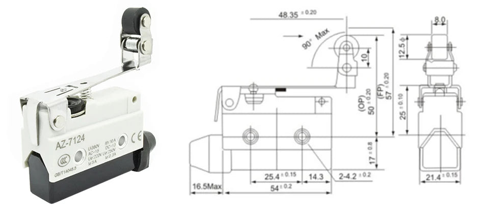 10A 250VAC AZ-7312 AZ-7311 AZ-7121 AZ-7310 TZ-7141 Waterproof Micro Switch Travel Limit Switch Straight 90degree Roller Lever