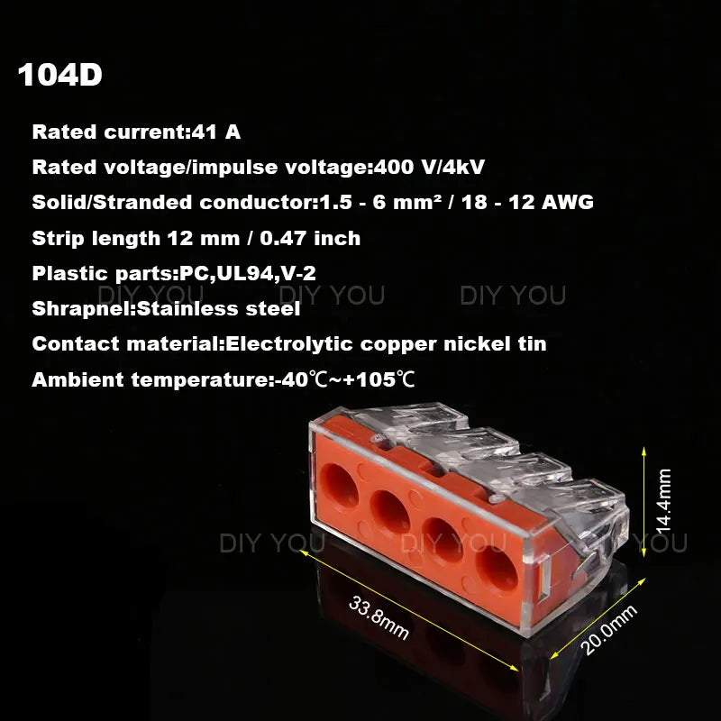 25/50/100PC DIY YOU 102/103D/104D/104/106/108 Universal Compact Wire Wiring Connector Conductor Terminal Block With Lever