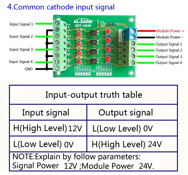 4 Channel Optocoupler Isolation Board Voltage Converter 24V to 3.3V/5V to 24V/12V to 24V Isolated Module PLC Signal Level Board