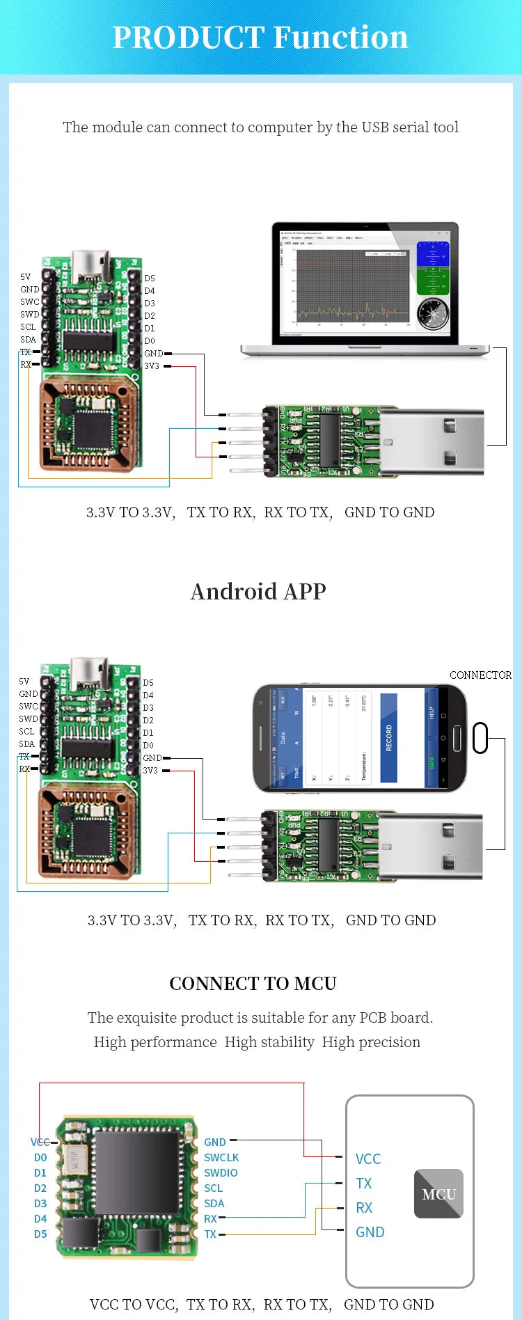WitMotion WT931 (XYZ, Return Rate 500H) AHRS MPU9250 9-axis Accelerometer, Electronic Gyroscope, Angle, Magnetometer, for Arduin